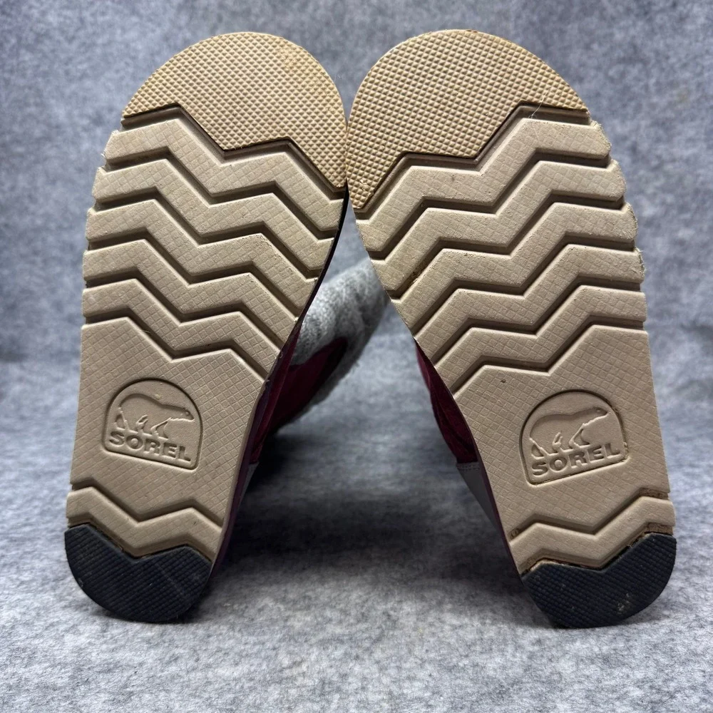 Sorel Campus Tall Boots Womens Sz 8.5 Quilted Suede Fleece Lined Burgundy Grey